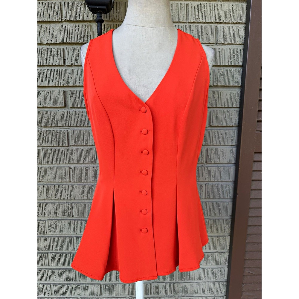 Melloday Women's Orange Sleeveless V-Neck Button-Front Pleated Vest